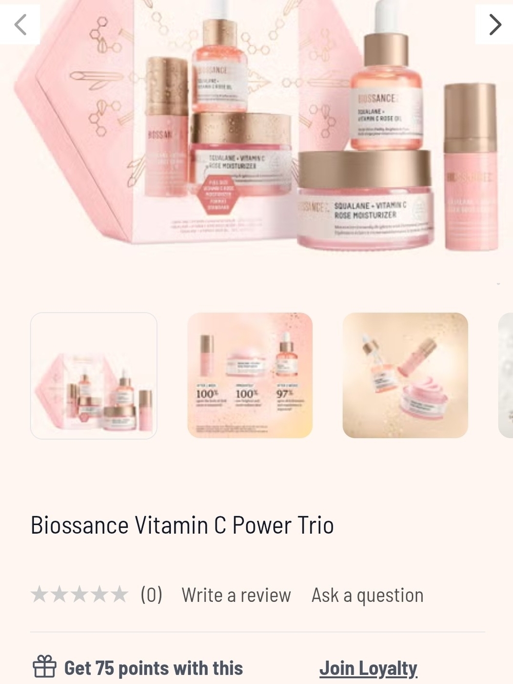 Biossance Pink Squalane Vitamin C Skincare Trio